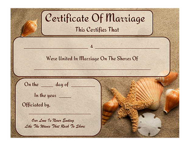 Free Keepsake Marriage Certificates Beach Themed