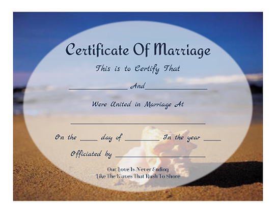 Free Keepsake Marriage Certificates Beach Themed