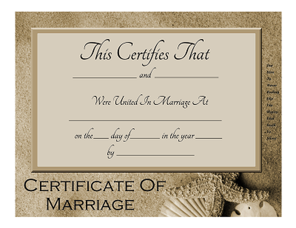 Free Keepsake Marriage Certificates beach Themed